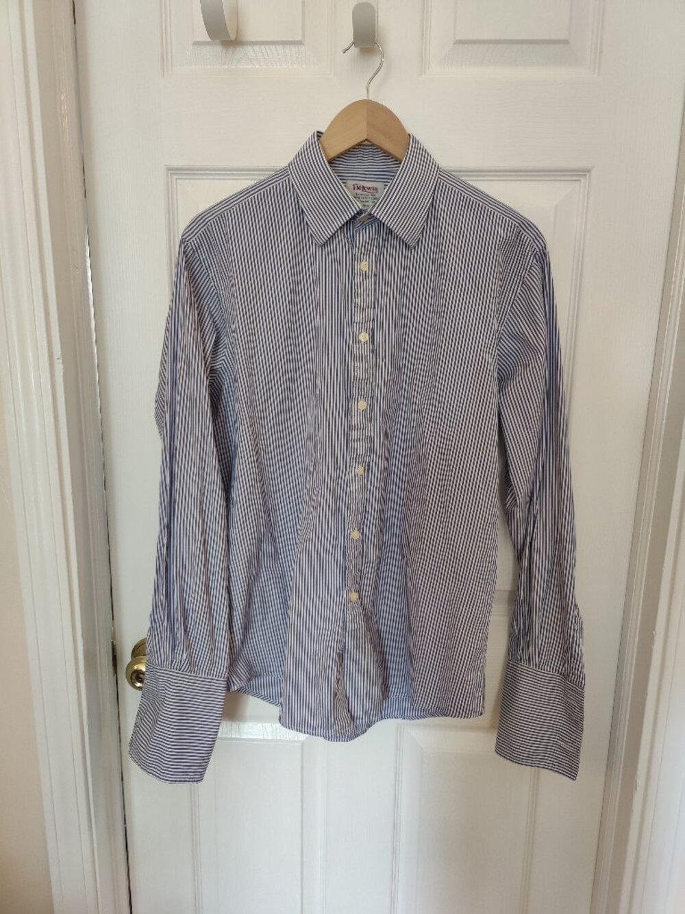 T.M. Lewin - Blue Striped Dress Shirt - 100% Cotton - Size 16